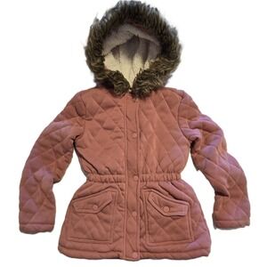 J‎ For Justify Girls Quilted Hooded Jacket Pink Faux Fur Trim Coat Size 10